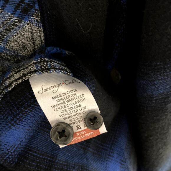 Sovereign Code Black and Blue Toned Mixed Plaid Flannel Button Up - Medium - Picture 7 of 7